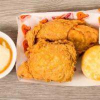 #3-3pcs Chicken Combo · Served with Choice of Signature Side, Biscuit, and Drink.
