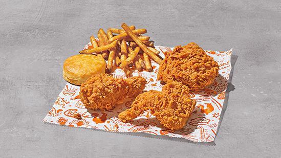 Chicken Combo (3 Pcs) · Includes a choice of regular signature side, a biscuit and a drink.