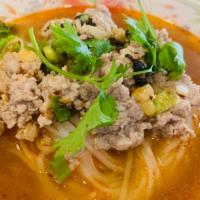 2. Tom Yum Noodles Soup · Choice of beef or chicken or ground pork served as hot and spicy noodle soup, beansprout top...