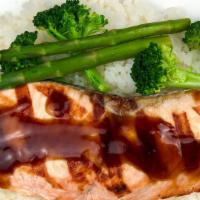 SALMON  BOWL · Broiled Salmon with Teriyaki Sauce
Served with Rice