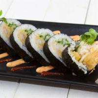 Spicy Tempura Roll · Spicy. Shrimp tempura, spicy crab salad, avocado, tobiko and spicy mayo.