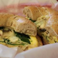 Mushroom & Spinach Eggwich · Bagel with Mushroom-Spinach Omelette
