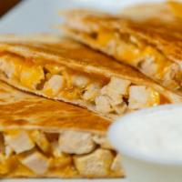 Quesadilla  · Full size flour tortilla, cheese, served with pico, sour cream and guacamole. Choice of prot...