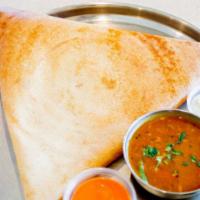 Mysore Masala Dosa · Vegan, gluten-free. Ground rice or lentil crepe filled with potatoes, onions, tomatoes, spic...