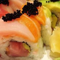 Rainbow · Hamachi, salmon, tuna and avocado.