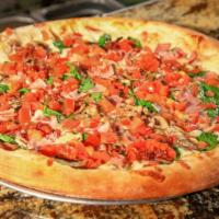 The Bettega · Favorite. Roasted garlic sauce, light ham, light bacon, light mushrooms, fresh spinach, and ...