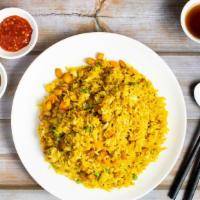Curry Fried Rice with Soy Vegan Chicken · Vegan chicken cooked and stir fried with curry fried rice. Substitute brown rice for an addi...
