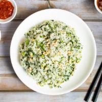 Spinach & Pine Nuts Fried Rice · Quick stir fried steamed white rice with pine nuts and spinach. Gluten free. Substitute brow...