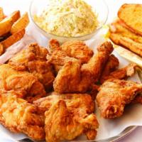 #2 (12pc) Chicken Dinner · Includes Pint Coleslaw, Garlic Bread & Wedge Cut Potatoes. 3-Breasts, 3-Thighs, 3-Legs & 3-W...