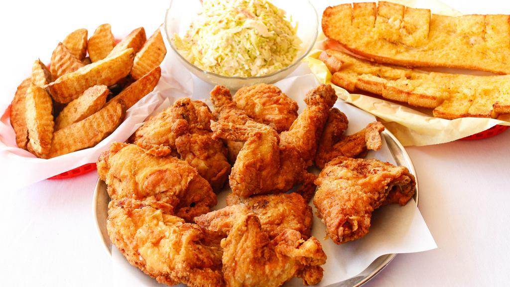 #4 (16pc) Chicken Dinner · Includes Quart Coleslaw, Garlic Bread & Wedge Cut Potatoes 4-Breasts, 4-Thighs, 4-Legs & 4-Wings
