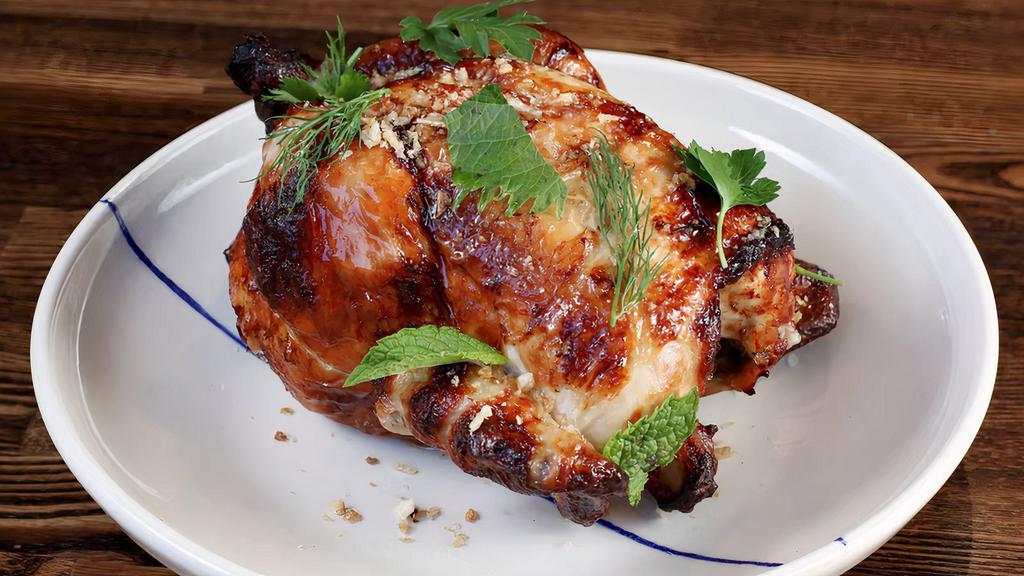 Half Rotisserie Chicken · Served with your choice of two sauces.