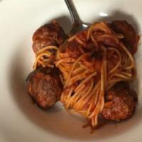 Spaghetti with Meatballs · Spaghetti pasta, meatballs, marinara sauce.