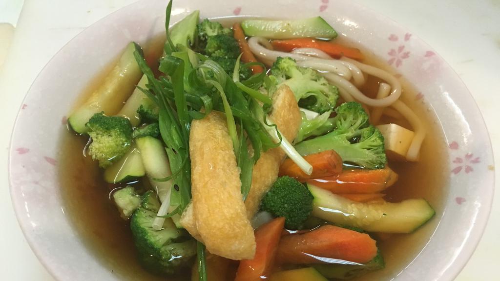 Veggie Udon( or Soba) · Vegetarian. Vegeterian noodle suop with various vegetables and tofu.