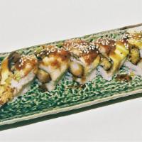 Dragon Roll · Shrimp tempura, unagi, avocado, tobiko.