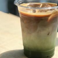 Dirty Matcha · Double shot espresso with regular matcha latte