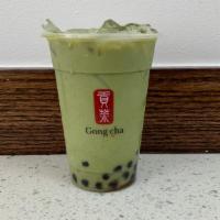 Matcha Milk Tea with Pearl · Pearl included.