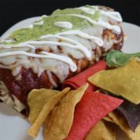 Devil’s Fire Wet Burrito · Your choice of meat, rice, beans and cheese burrito drenched  in our house salsa made with s...