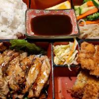 Bento / Box Lunch (2 Items) · Served with Salad and Rice.