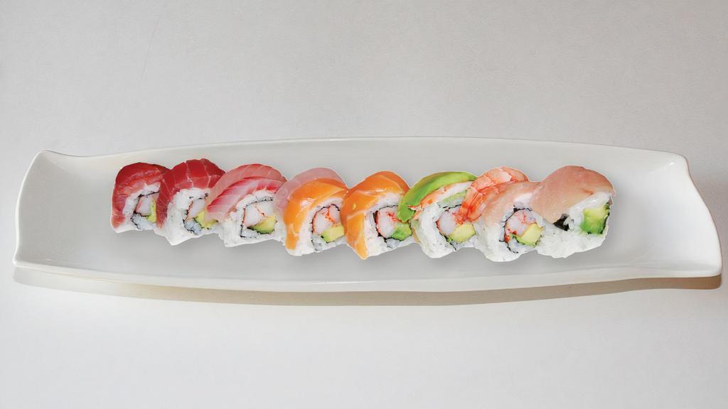 Rainbow · In: imitation crab, avocado. Out: assorted raw fish, avocado.

*Consuming raw or undercooked meats, poultry, seafood, shellfish, or eggs may increase your risk of foodborne illness, especially you have a medical illness.