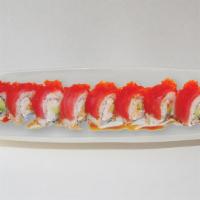 Golden Gate · In: imitation crab, avocado. Out: tuna, tobiko, and unagi sauce.

*Consuming raw or undercoo...