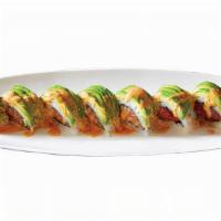 Giant's Roll · In: shrimp tempura, spicy imitation crab. Out avocado, special sauce