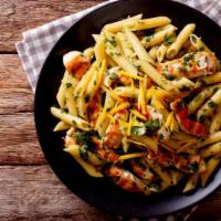Grilled Chicken Penne · Customer's choice of grilled chicken penne pasta made with fresh-cut garlic, green peppers, ...