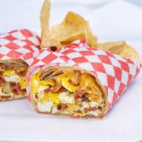 Eggs, Cheese, Jalapeno & Salsa Burrito · Fresh cooked scrambled eggs mixed with melted cheese, chopped jalapenos, and fresh salsa.