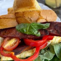 Sunshine Breakfast · Portuguese style sausage, cherry tomatoes, spinach, bell peppers, egg and pepper jack, chees...
