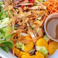 Asian salad · Red and green cabbage, Napa lettuce, bell peppers, carrots, green beans, cashews, wonton chi...