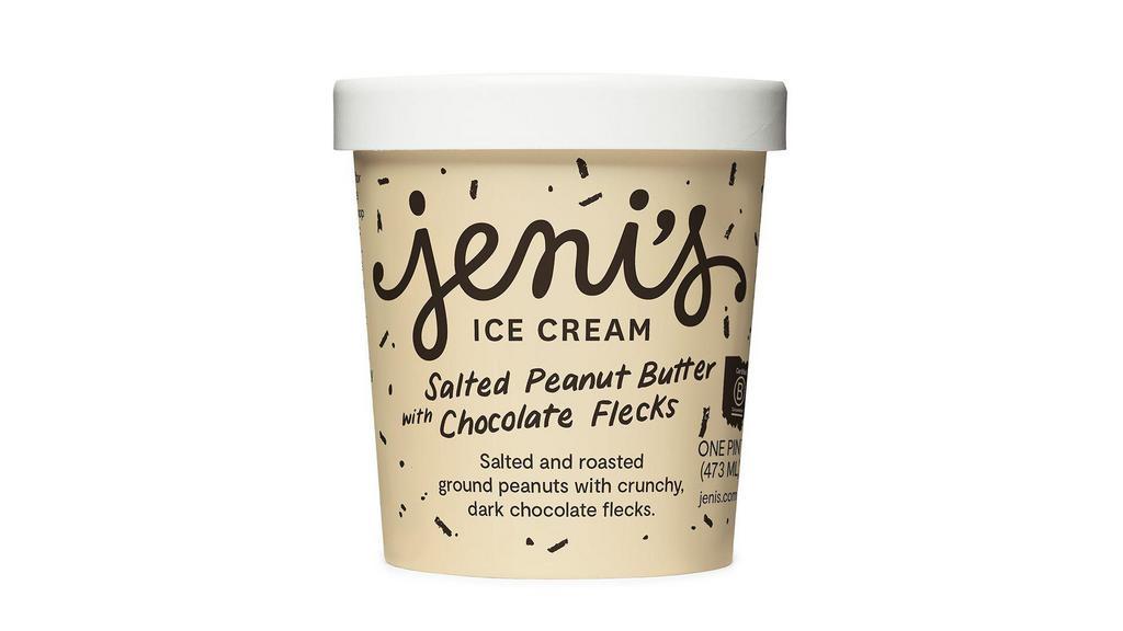 Jeni's Salted Peanut Butter with Chocolate Flecks · Salted and roasted ground peanuts with grass-grazed milk and crunchy, dark chocolate flecks. Gluten-free. Contains peanuts, dairy, and soy. We cannot make substitutions.
