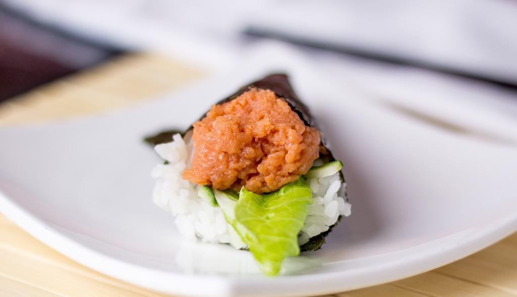 Spicy Tuna Roll · Gluten free. Spicy tuna with cucumber and lettuce.