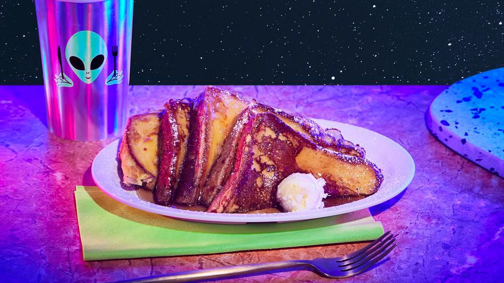 French Toast · Four slices of french toast, maple syrup, butter.