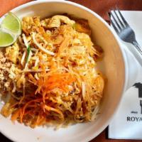93. Pad Thai · Pan fried rice stick noodles with egg, tofu, and bean sprouts, topped with ground peanut (si...