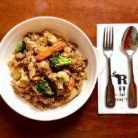 91. Pad Si-Ew · Pan fried wide rice noodles with black soy sauce, egg, carrot, broccoli and choice of meat.