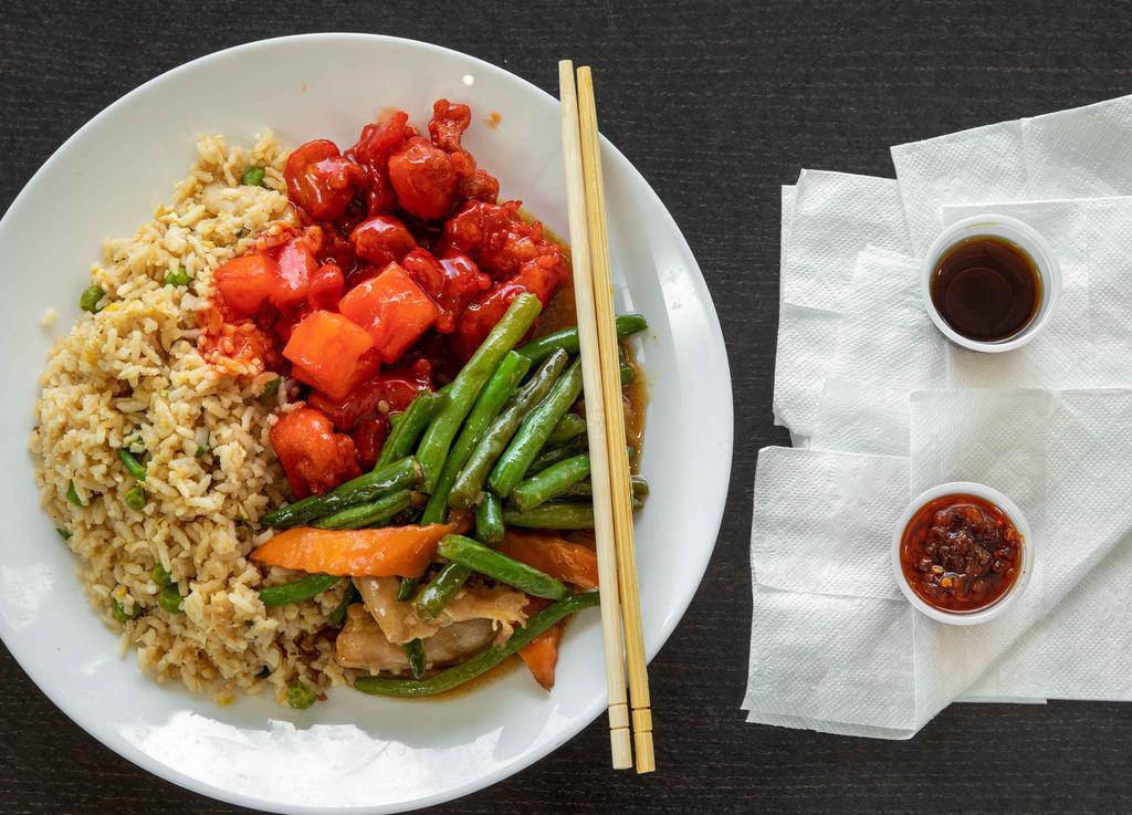 Combo Special · Pick any 2 entrées with your choice of steamed rice, fried rice, or chow mein at our great price.