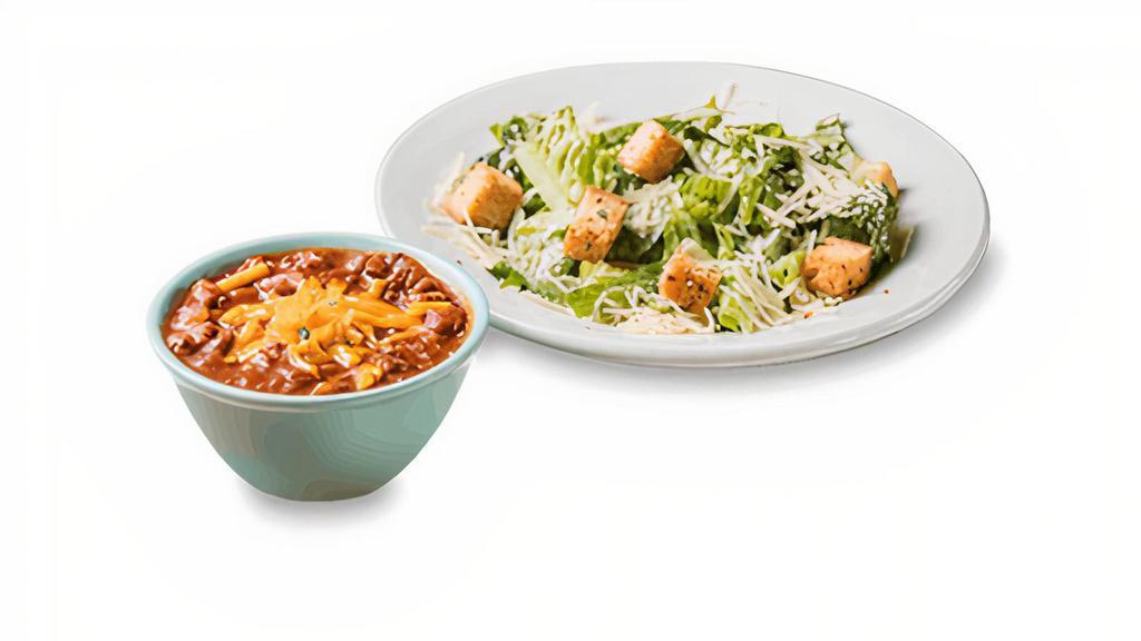 Cup of Chili or Soup with Side Salad · Cup of Soup OR Chili with Side Salad (Fresh Garden or Caesar). . Served with a Corn Bread Muffin.
