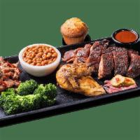 3 Meat Combo · Sample three of our award-winning meats.  . Served with your choice of two sides and a Corn ...