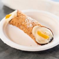 Cannoli · A chocolate coated pastry shell filled with a mix of ricotta, candied fruit and chocolate.