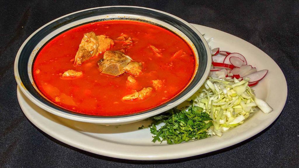 Pozole · Pork and hominy stew with red chiles.
