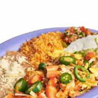 Huevos A La Mexicana Plate · Scrambled eggs with tomato, green bell peppers, onions, and jalapenos. Includes rice, beans,...