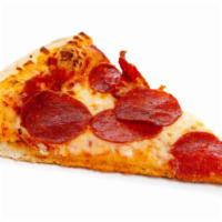 XL Slice of Pepperoni Pizza · Oven baked new York style pepperoni pizza slice.