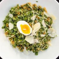 Kale Caesar · Garlic breadcrumb . pumpkin seed . parmesam . farm egg