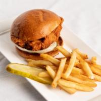 Nashville Hot Fried Chicken · Brioche bun . pickle . mayonnaise . lettuce