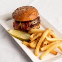 Bacon Cheese Burger · Red onion . swiss . mayonnaise . poppy seed bun