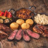 Family Feast · Choice of 3 meats, 3 sides, & rolls or cornbread muffins.         . (Feeds 4-5 people)