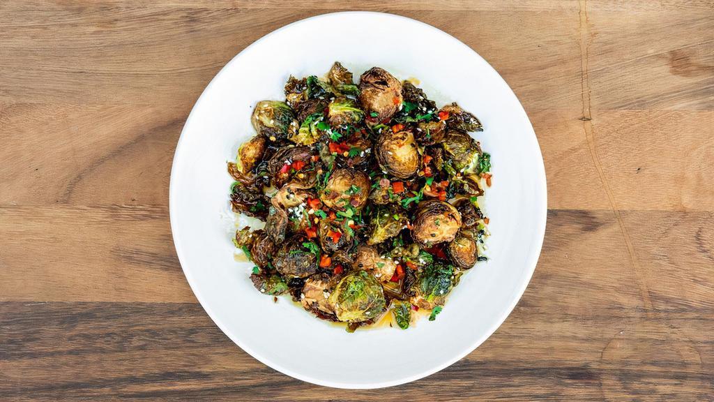 Brussels Sprouts · Brussels Sprouts with Toasted Sesame Oil,. Lime, Cilantro, Garlic, Red Fresno Chiles