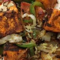 Avadhi Paneer Tikka · Vegan, jain. Chunks of cottage cheese marinated in spices and grilled in an oven.