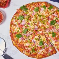 The Mahaveggie Pizza · Green peppers, red onions, tomatoes and sweet corn.