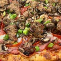 Combination Pizza · Organic tomato base, mozzarella cheese, ham, salami, pepperoni, mushrooms, onions, bell pepp...