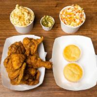 Big Box · 4 Pieces of Fried Chicken, Choice of 2 Small Sides, a Mochi Muffin, and Pickles